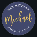 Adesivo Redondo BAR MITZVAH favorece a caligrafia do marinho<br><div class="desc">pelo selo do massard Sticker do Bar do seu filho / Bat Mitzvah - use como selos de envelope ou favores para vestir a recepção.</div>