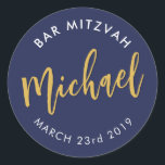 Adesivo Redondo BAR MITZVAH favorece a caligrafia do marinho<br><div class="desc">pelo selo do massard Sticker do Bar do seu filho / Bat Mitzvah - use como selos de envelope ou favores para vestir a recepção.</div>