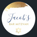 Adesivo Redondo BAR MITZVAH marinho de ouro luxo moderno azul<br><div class="desc">por kat massard >> WWW.SIMPLYSWEETPAPERIE.COM <<<</div>