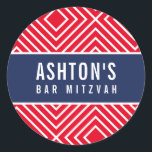 Adesivo Redondo BAR MITZVAH - marinho geométrico simples vermelho<br><div class="desc">por kat massard >> https://linktr.ee/simplysweetpaperie <<<</div>