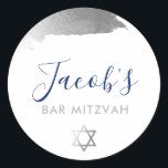 Adesivo Redondo BAR MITZVAH marinho prateado luxo moderno azul<br><div class="desc">por kat massard >> WWW.SIMPLYSWEETPAPERIE.COM <<<</div>
