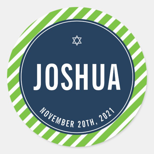 Adesivo Redondo BAR MITZVAH marinho verde simples de faixa moderna (Frente)