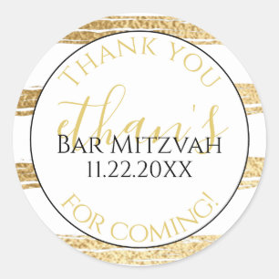 Adesivo Redondo Bar Mitzvah Mitzvah Dourado Stripes Elegante