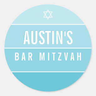 Adesivo Redondo BAR MITZVAH (moderno bloco de ombreiros) azul turq