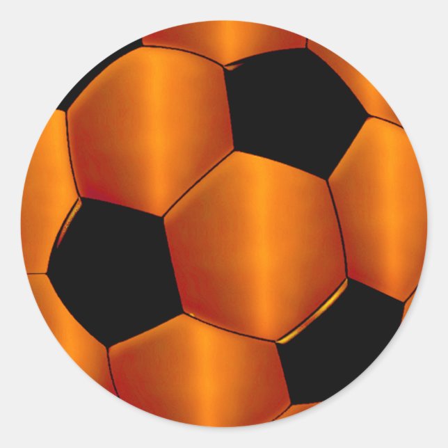 Adesivo Redondo Bar Mitzvah Orange e Black Soccer Ball (Frente)