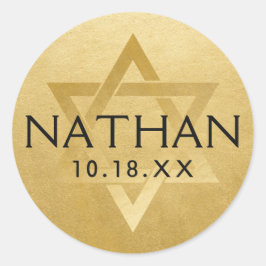 Adesivo Redondo Bar Mitzvah Ouro Bat Mitzvah Estrela de Davi Nome