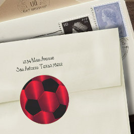 Adesivo Redondo Bar Mitzvah Red e Black Soccer Ball