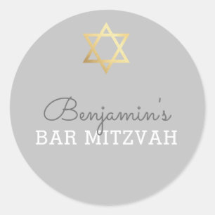 Adesivo Redondo BAR MITZVAH SEAL - cinzas de estrelas de ouro mode
