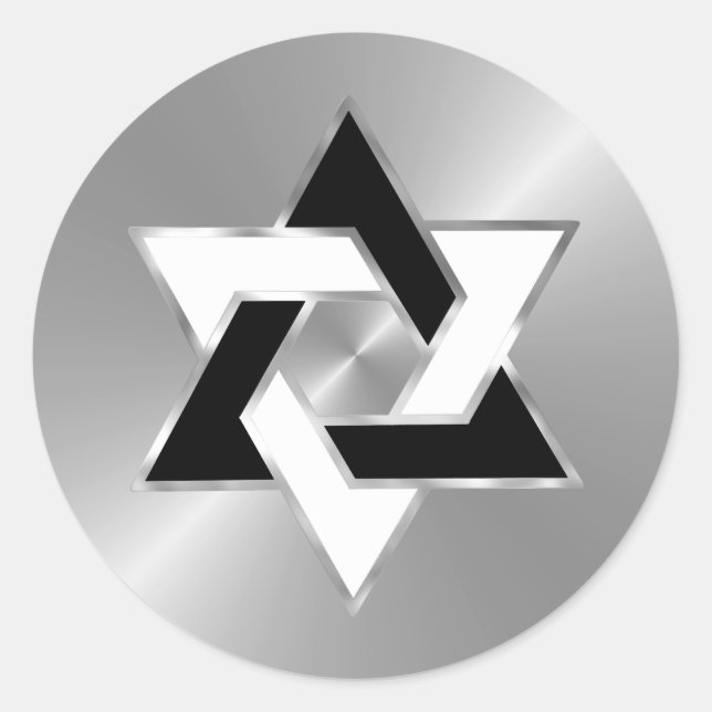 Adesivo Redondo Bar Mitzvah Silver Black White Star de David (Frente)