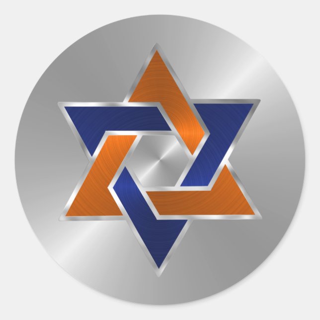 Adesivo Redondo Bar Mitzvah Silver Blue Orange Star (Frente)