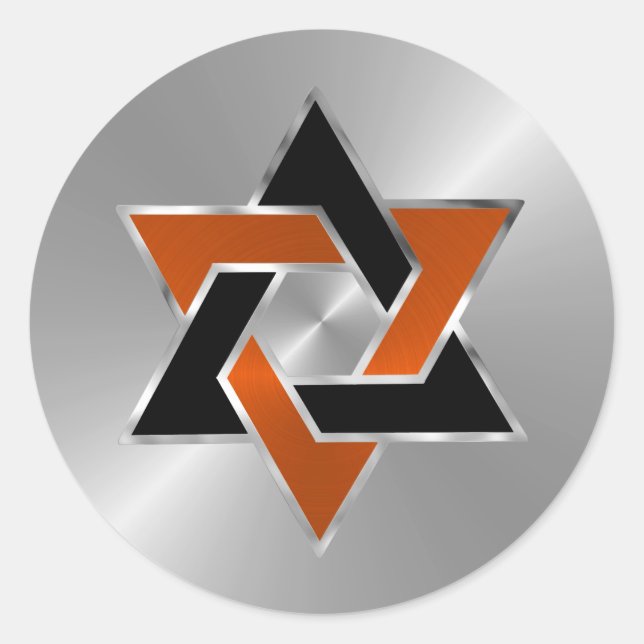 Adesivo Redondo Bar Mitzvah Silver Orange Black Star (Frente)