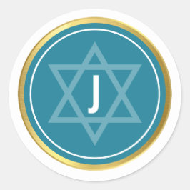 Adesivo Redondo BAR MONOGRAMA MITZVAH - ouro azul teórico moderno