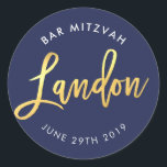 Adesivo Redondo BAR PERSONALIZADO Mitzvah marinho azul   LANDON do<br><div class="desc">pelo kat massard >> WWW.SIMPLYSWEETPAPERIE.COM << *** NOTA - O EFEITO DO FOLHO DE OURO SHINY É UMA IMAGEM IMPRESSA *** - - - - - - - - - - - - - - - - - - - - - - - - - - - - - -...</div>