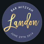 Adesivo Redondo BAR PERSONALIZADO Mitzvah marinho azul   LANDON do<br><div class="desc">pelo kat massard >> WWW.SIMPLYSWEETPAPERIE.COM << *** NOTA - O EFEITO DO FOLHO DE OURO SHINY É UMA IMAGEM IMPRESSA *** - - - - - - - - - - - - - - - - - - - - - - - - - - - - - -...</div>