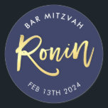 Adesivo Redondo BAR PERSONALIZADO Mitzvah marinho   ouro para RONI<br><div class="desc">pelo kat massard >> WWW.SIMPLYSWEETPAPERIE.COM << *** NOTA - O EFEITO DO FOLHO DE OURO SHINY É UMA IMAGEM IMPRESSA *** - - - - - - - - - - - - - - - - - - - - - - - - - - - - - -...</div>
