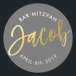 Adesivo Redondo BAR PERSONALIZADO Mitzvah para cinzas Jacob   ouro<br><div class="desc">*** NOTA - O EFEITO DA FOLHA DE OURO É UMA IMAGEM IMPRESSA *** - - - - - - - - - - - - CONTATE ME para o "tipo de efeito da folha de ouro falsa" personalizado Ame o design, mas gostaria de ver algumas mudanças - outro esquema...</div>