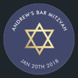 Adesivo Redondo BAR PERSONALIZADO Mitzvah para marinho de estrela<br><div class="desc">pelo kat massard >> WWW.SIMPLYSWEETPAPERIE.COM << *** NOTA - O EFEITO DO FOLHO DE OURO SHINY É UMA IMAGEM IMPRESSA *** - - - - - - - - - - - - - - - - - - - - - - - - - - - - - -...</div>