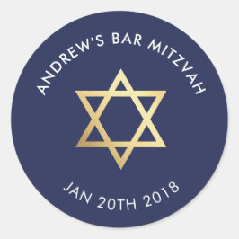 Adesivo Redondo BAR PERSONALIZADO Mitzvah para marinho de estrela 