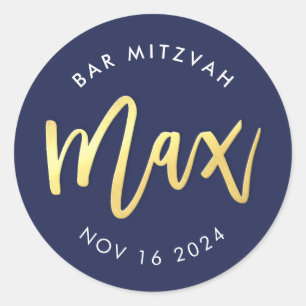 Adesivo Redondo BAR PERSONALIZADO Mitzvah para marinho + ouro Máxi