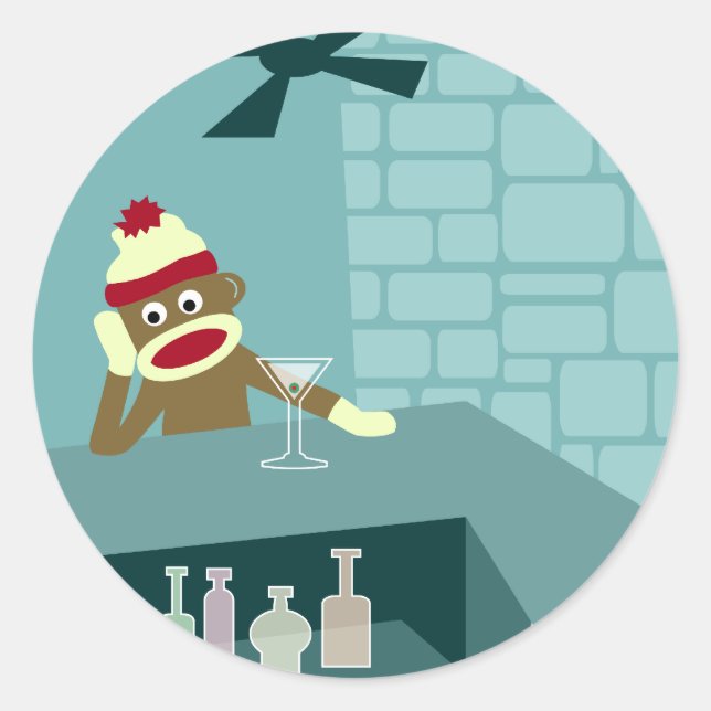 Adesivo Redondo Bar Sock Monkey Martini (Frente)