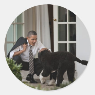 Adesivo Redondo Barack e Bo Obama