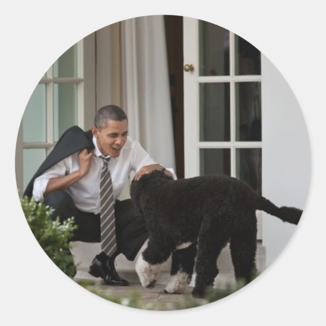 Adesivo Redondo Barack e Bo Obama (Frente)