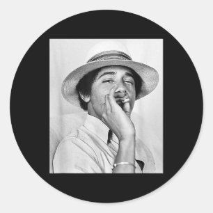 Adesivo Redondo Barack Obama Retro Vintage Young Obama Fumando em