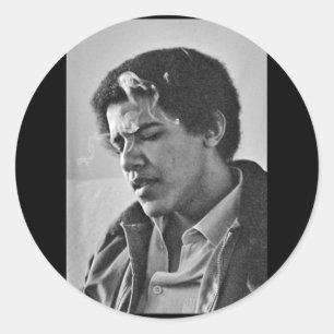 Adesivo Redondo Barack Obama Retro Vintage Young Obama Fumando em