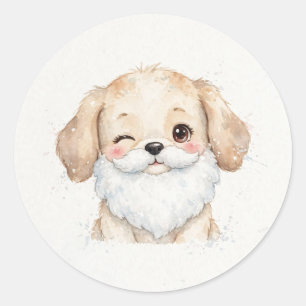 Adesivo Redondo Barba de Papai Noel Cachorrinho Piscando