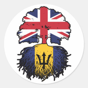Adesivo Redondo Barbados Barbadiano British Tree Roots Flag