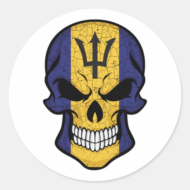 Adesivo Redondo Barbados Smiling Skull Flag (Frente)