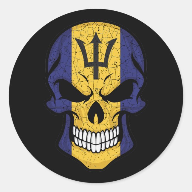 Adesivo Redondo Barbados Smiling Skull Flag (Frente)