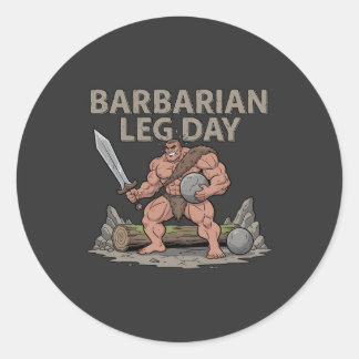 Adesivo Redondo Barbarian Leg Day - Funny Gym Workout