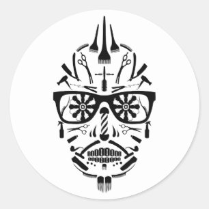 Adesivo Redondo barbearia calavera