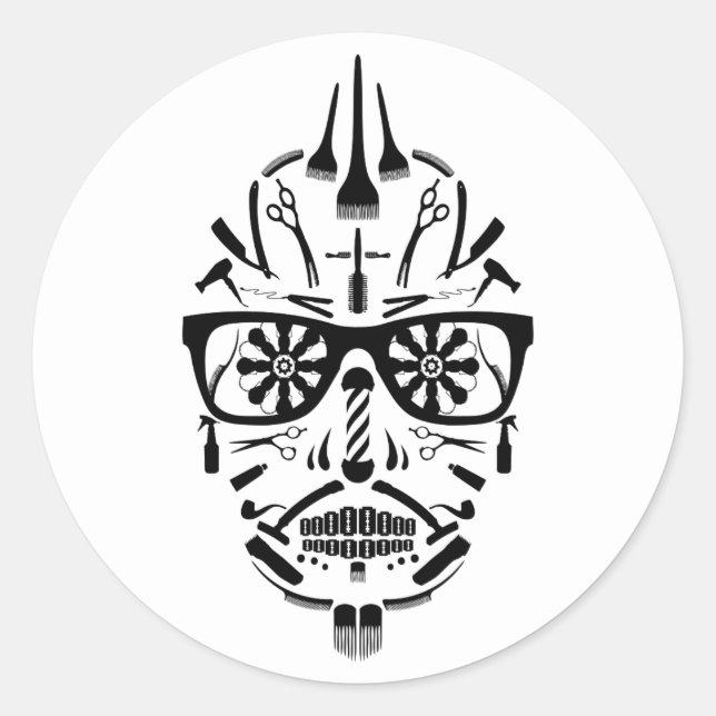 Adesivo Redondo barbearia calavera (Frente)