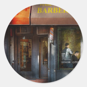 Adesivo Redondo Barbeiro - NY - Barbearia West Village