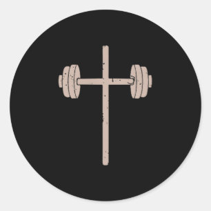 Adesivo Redondo Barbell Cruz Haltere Fé-fitness Cristão Wor