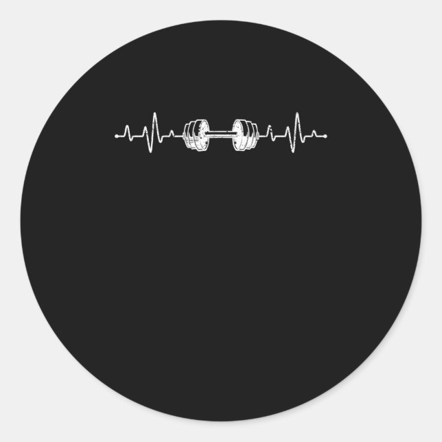 Adesivo Redondo Barbell Weighthing Heartbeat Bodybuilding (Frente)