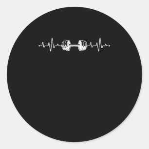 Adesivo Redondo Barbell Weighthing Heartbeat Bodybuilding