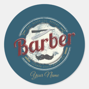 Adesivo Redondo Barber Vintage para Hair Stylist e Hairdresser