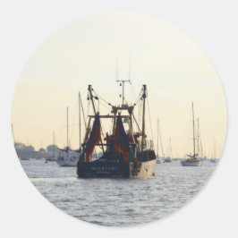 Adesivo Redondo Barco de Pesca Paz e Abundância ao Amanhecer