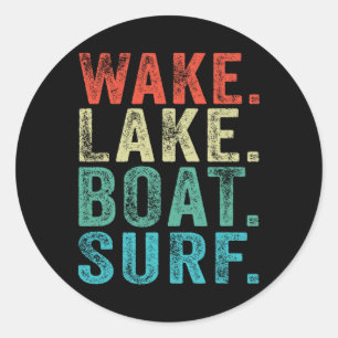 Adesivo Redondo Barco do Lago Wake Surf Surfismo Surfboards Praia 