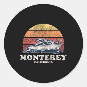 Adesivo Redondo Barco Monterey Ca Vintage 70s Retro Boat Design