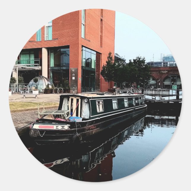 Adesivo Redondo Barco, na água (Frente)