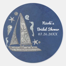 Adesivo Redondo Barco Prateado Náutico & Coisas de Praia Festa Ele