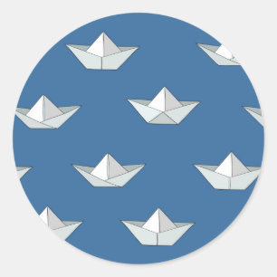 Adesivo Redondo Barcos de Origami no teste padrão da água