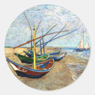 Adesivo Redondo Barcos de Pesca em Saintes-Maries Beach - Van Gogh