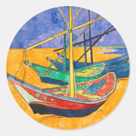Adesivo Redondo Barcos de Van Gogh Impressionismo Praia