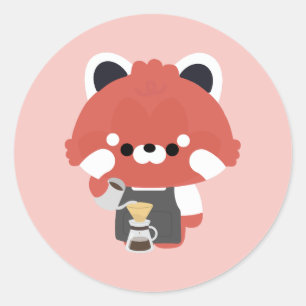 Adesivo Redondo Barista Panda Vermelho Fofo