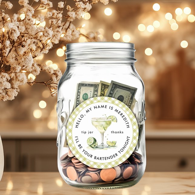 Adesivo Redondo Barman Margarita Cocktail Jar (Bartender Margarita Cocktail Theme Personalized Tip Jar Sticker)
